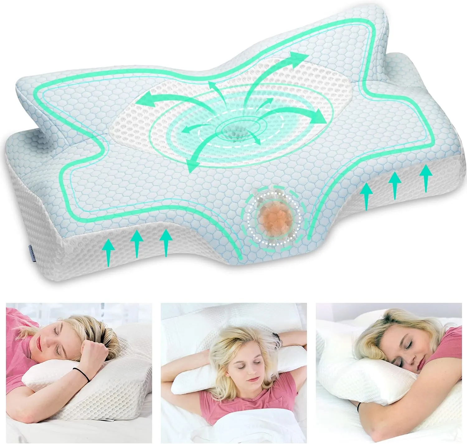Elviros Cervical Memory Foam Pillow with Removable Cover (Blue)- new but opened scruffy box