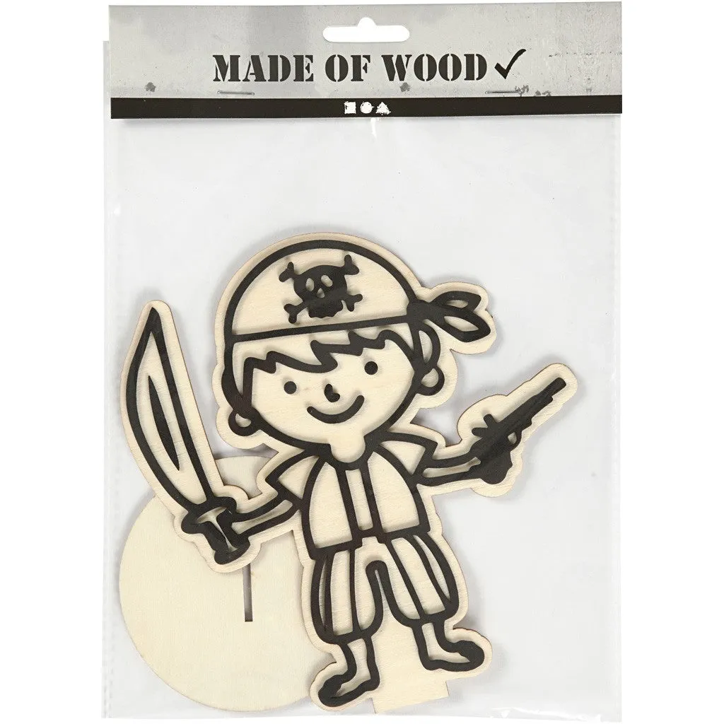 EVA Foam Pirate Motif Wooden Figure With Stand Paint Clay Decoration Crafts 17cm