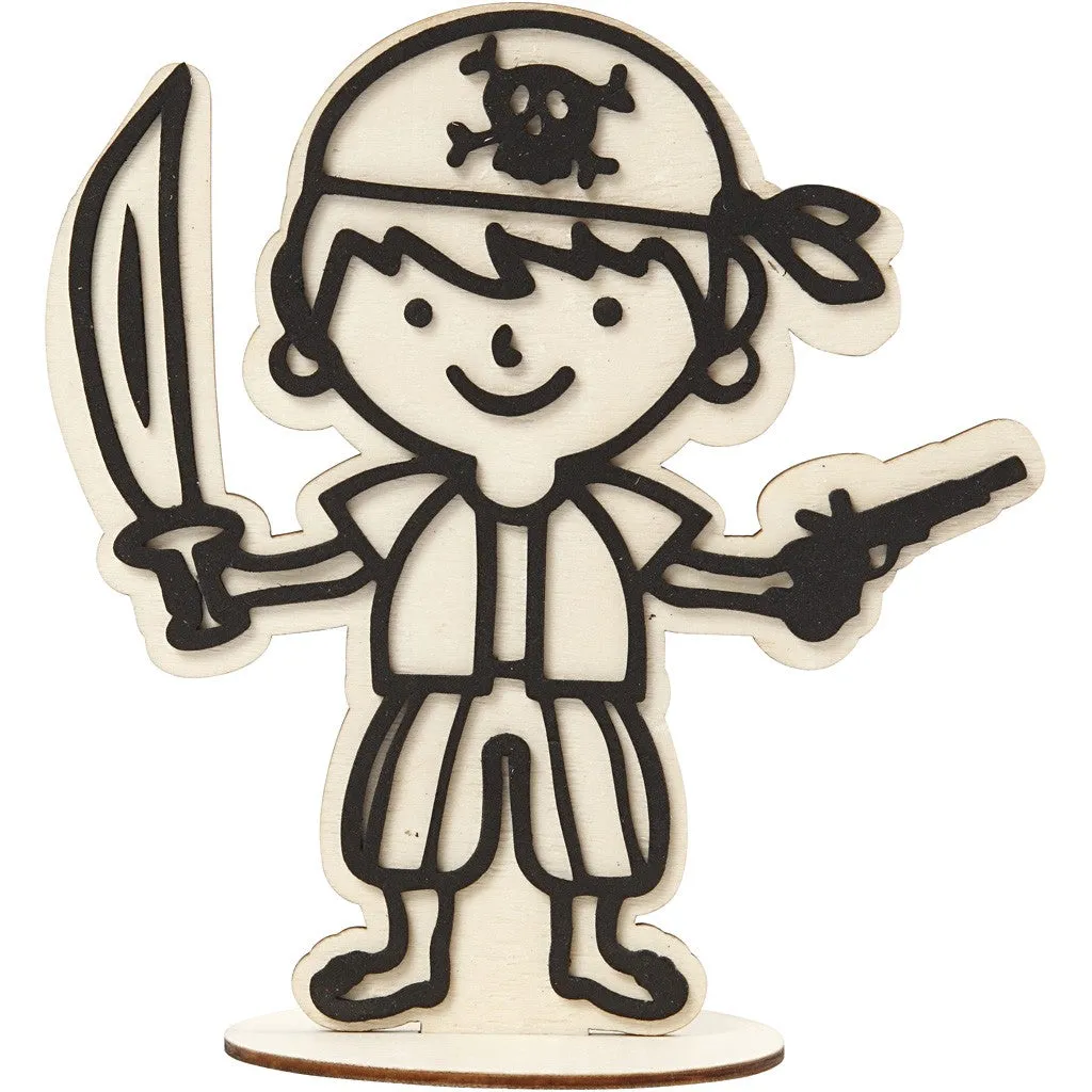 EVA Foam Pirate Motif Wooden Figure With Stand Paint Clay Decoration Crafts 17cm