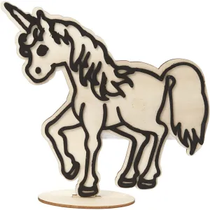 EVA Foam Unicorn Motif Wooden Figure With Stand Painting Clay Decoration Crafts