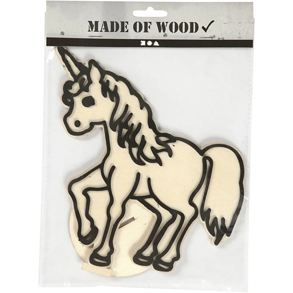 EVA Foam Unicorn Motif Wooden Figure With Stand Painting Clay Decoration Crafts