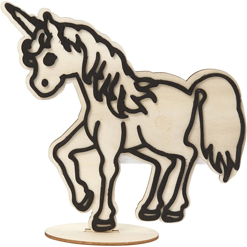 EVA Foam Unicorn Motif Wooden Figure With Stand Painting Clay Decoration Crafts