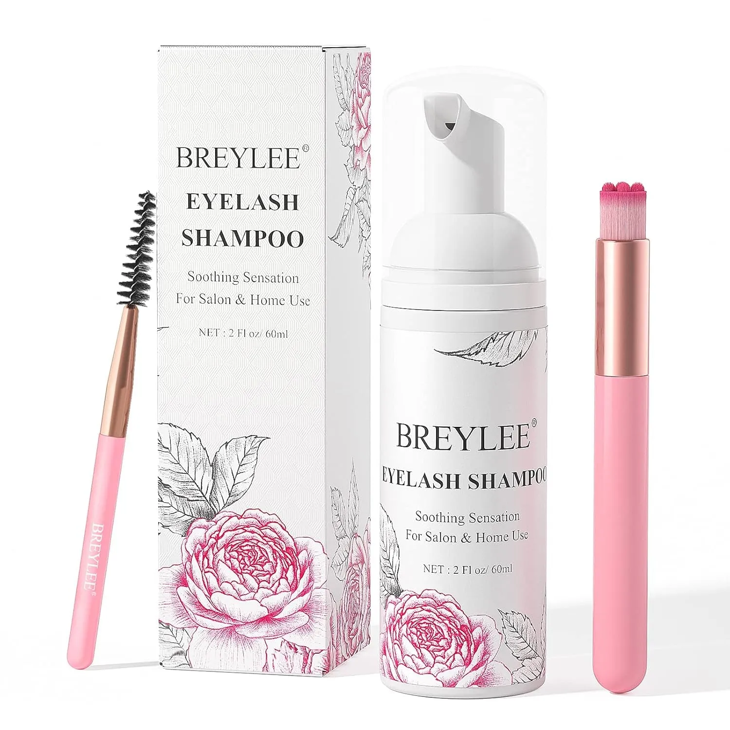 Eyelash Extension Cleanser,Eyelash Extension Shampoo, Eyelash Extension Foam & Brushes Eyelid Cleanser for Makeup Remover Paraben & Sulfate Free for Salon and Home Use