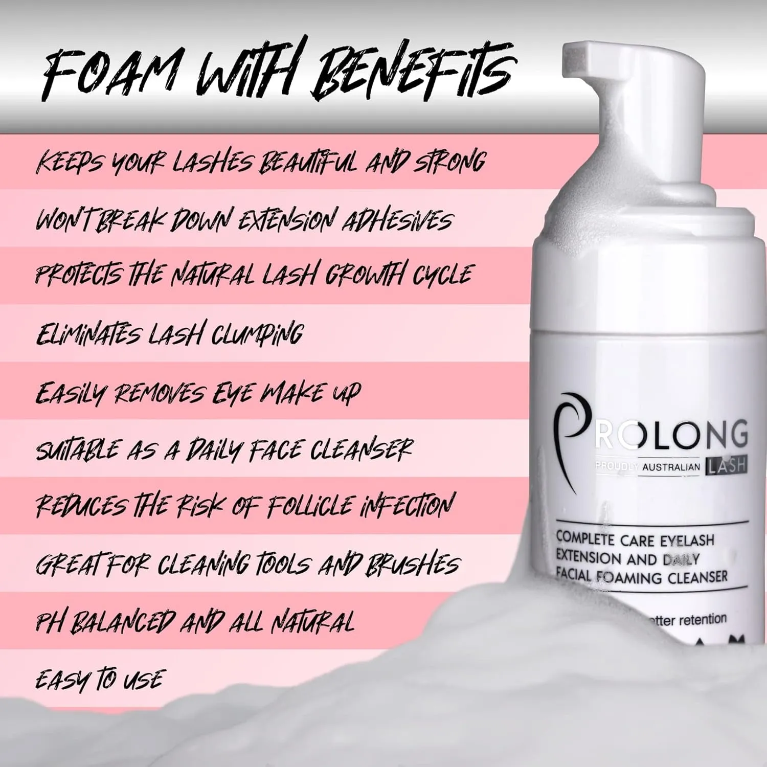 Eyelash Extension Shampoo & Brush - Large 100Ml Bottle - Gentle Foaming Cleanser Lash Wash for Extensions and Natural Lashes - Safe Daily Makeup Remover - Paraben & Sulphate Free - Salon & Home Use