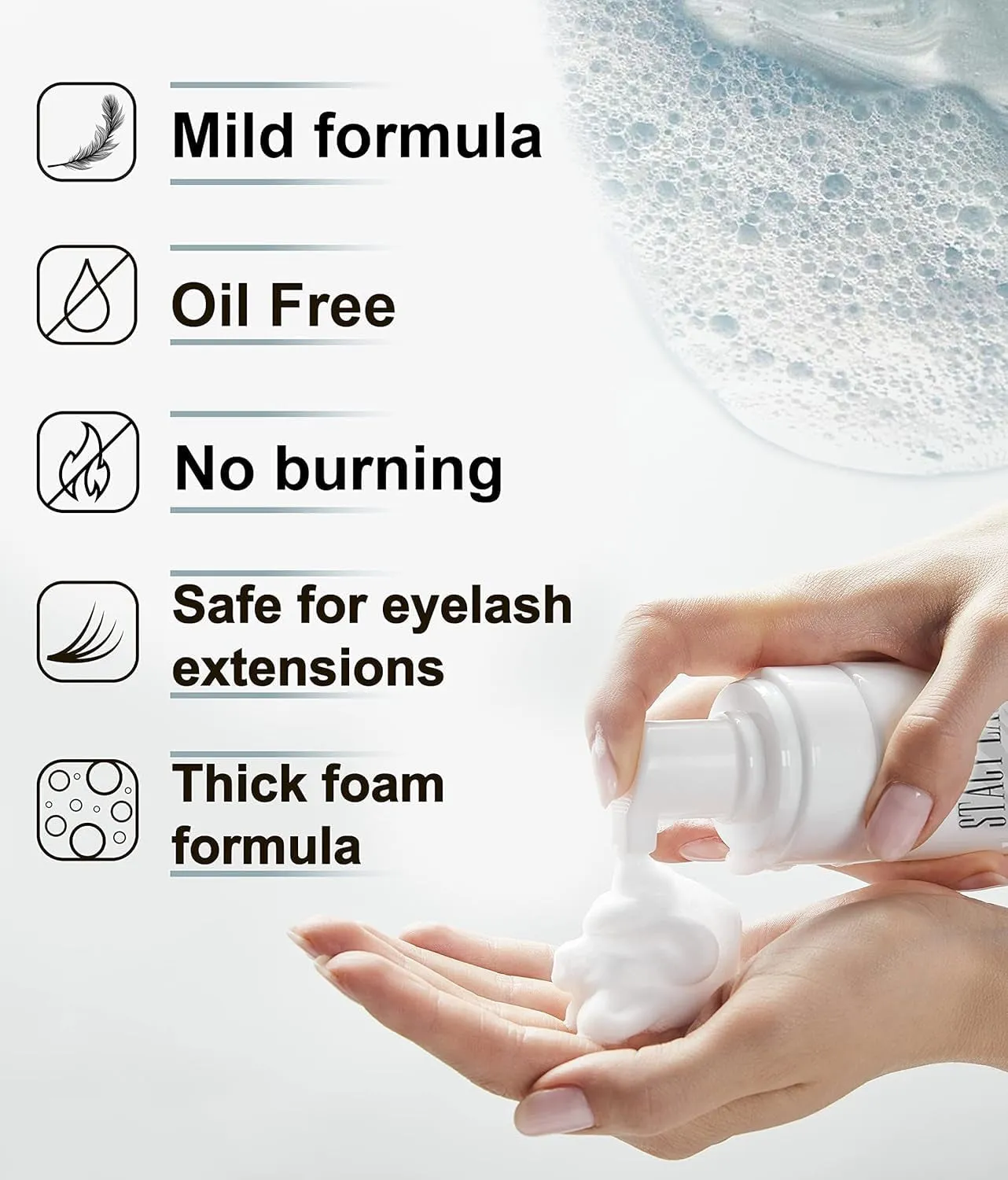 Eyelash Extension Shampoo   Brush / 1.69 Fl.Oz / 50Ml / Eyelid Foaming Cleanser/Wash for Extensions & Natural Lashes/Safe Makeup Remover/Supplies for Professional & Home Use