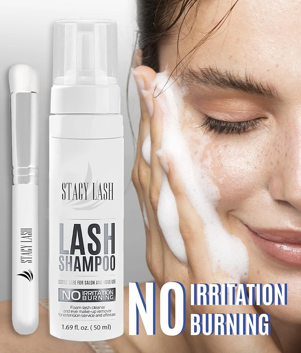Eyelash Extension Shampoo   Brush / 1.69 Fl.Oz / 50Ml / Eyelid Foaming Cleanser/Wash for Extensions & Natural Lashes/Safe Makeup Remover/Supplies for Professional & Home Use