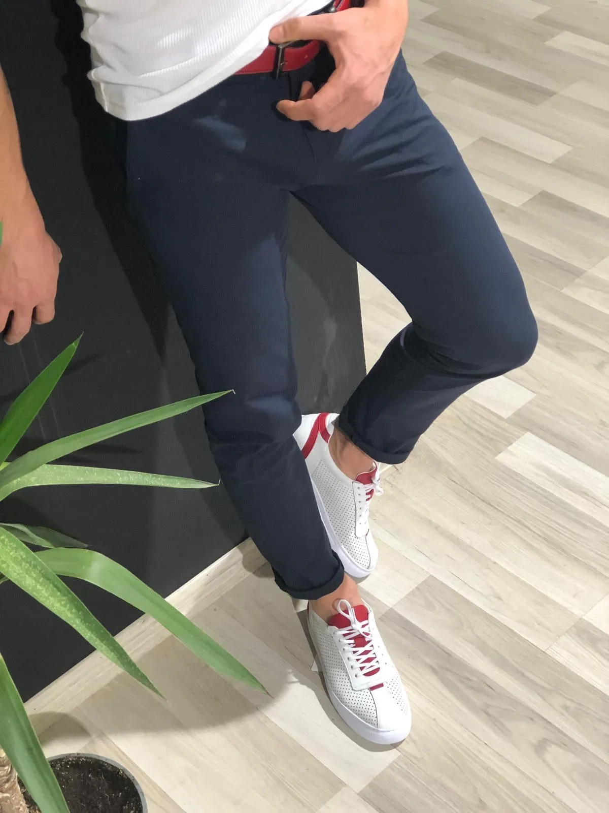 Ferrar Navy Slim Cotton Pants - Versatile Elegance for Every Occasion