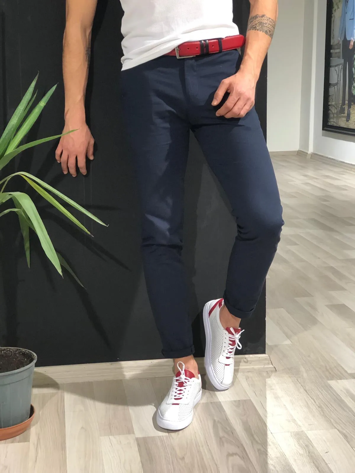 Ferrar Navy Slim Cotton Pants - Versatile Elegance for Every Occasion