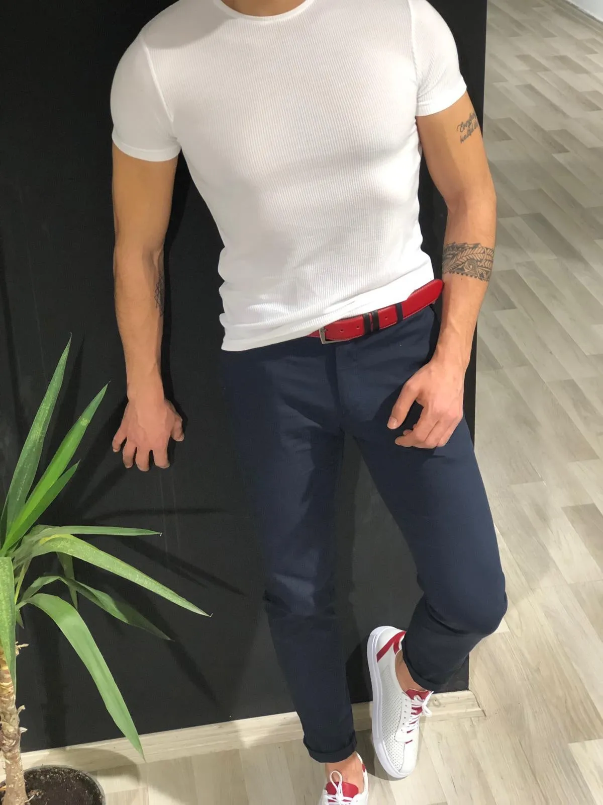 Ferrar Navy Slim Cotton Pants - Versatile Elegance for Every Occasion