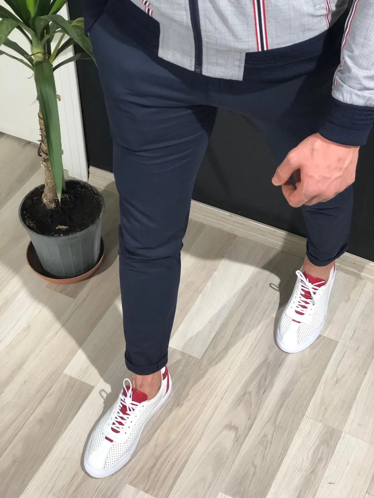 Ferrar Navy Slim Cotton Pants - Versatile Elegance for Every Occasion