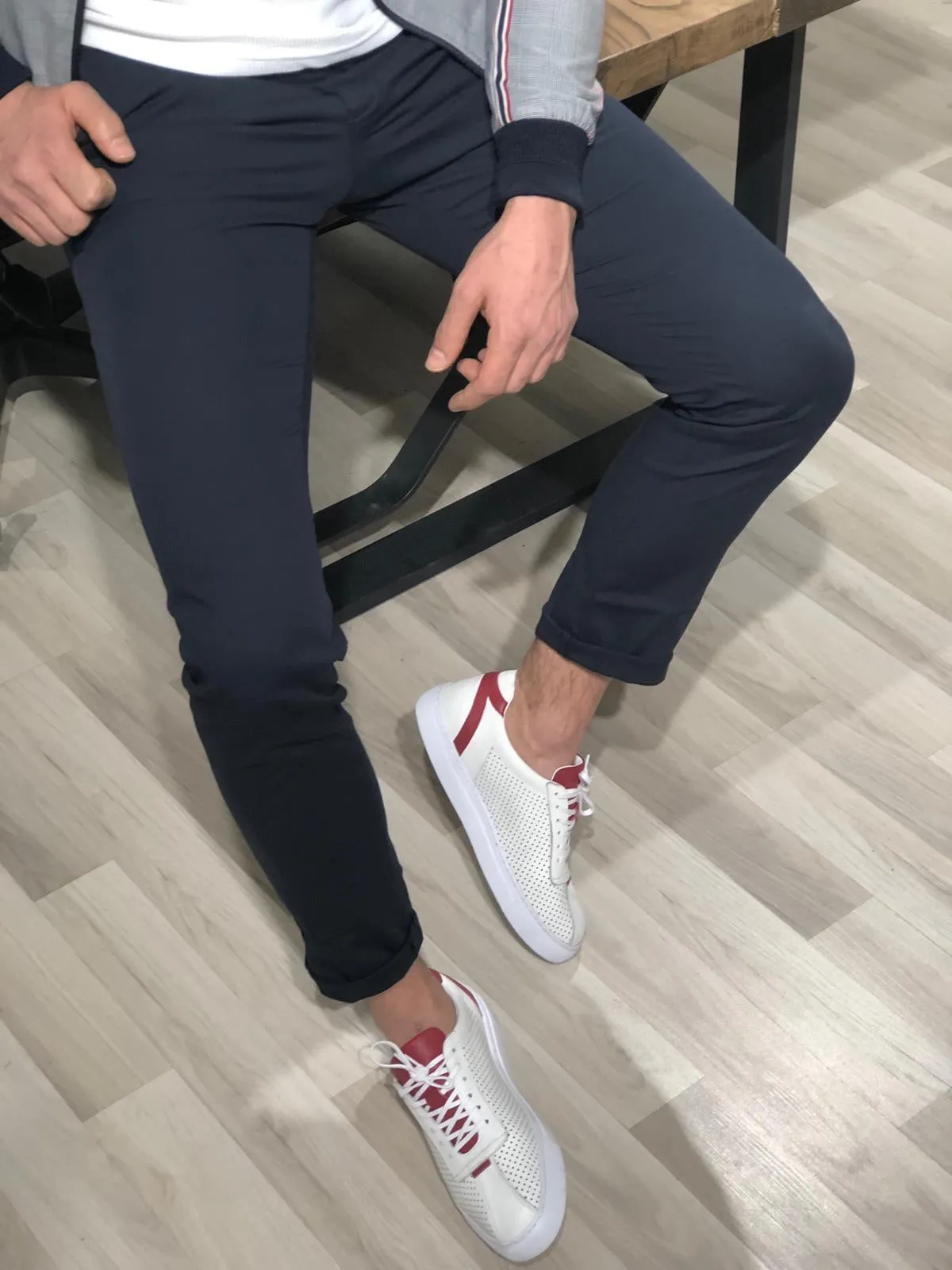 Ferrar Navy Slim Cotton Pants - Versatile Elegance for Every Occasion