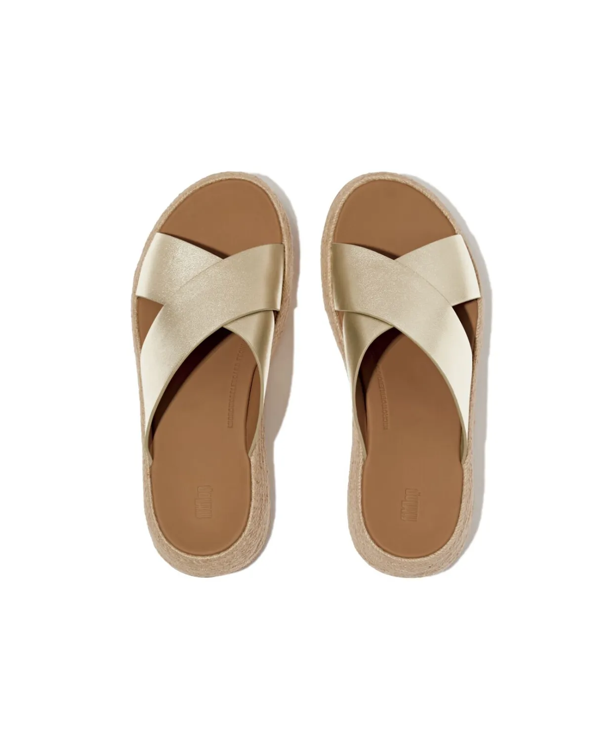 FitFlop F-Mode Espadrille Leather Flatform Cross Slide Platino