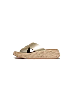 FitFlop F-Mode Espadrille Leather Flatform Cross Slide Platino