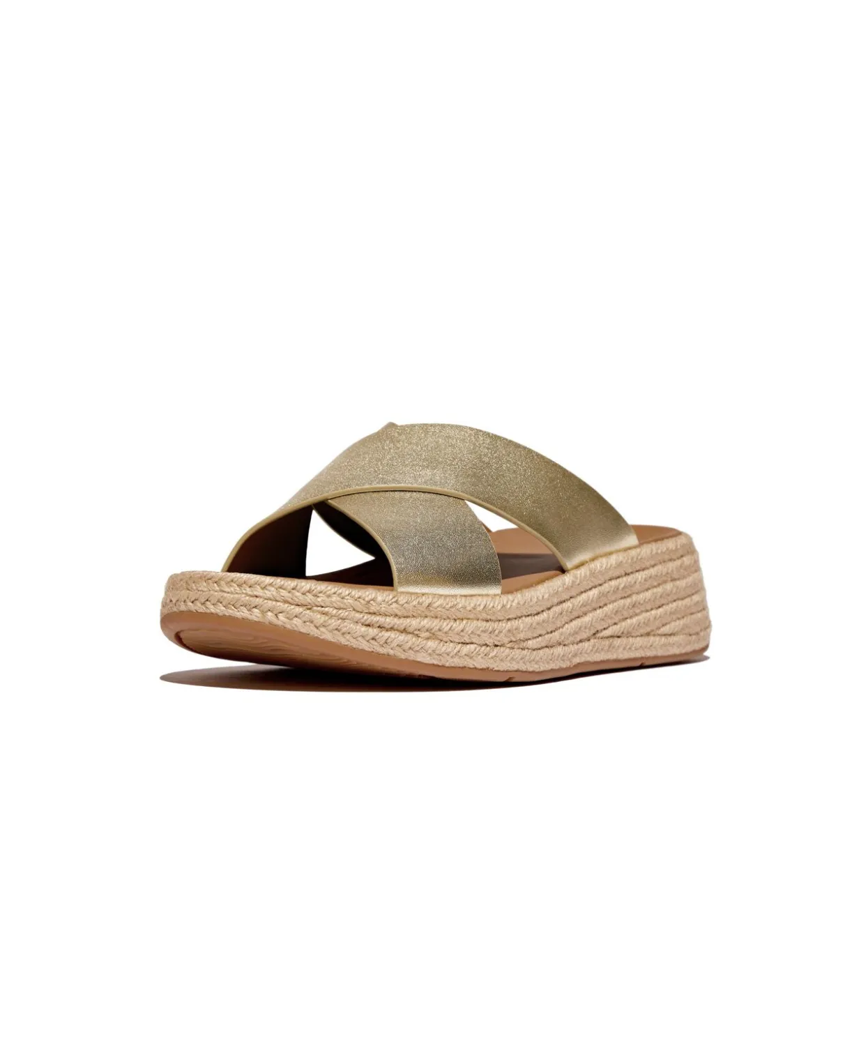 FitFlop F-Mode Espadrille Leather Flatform Cross Slide Platino