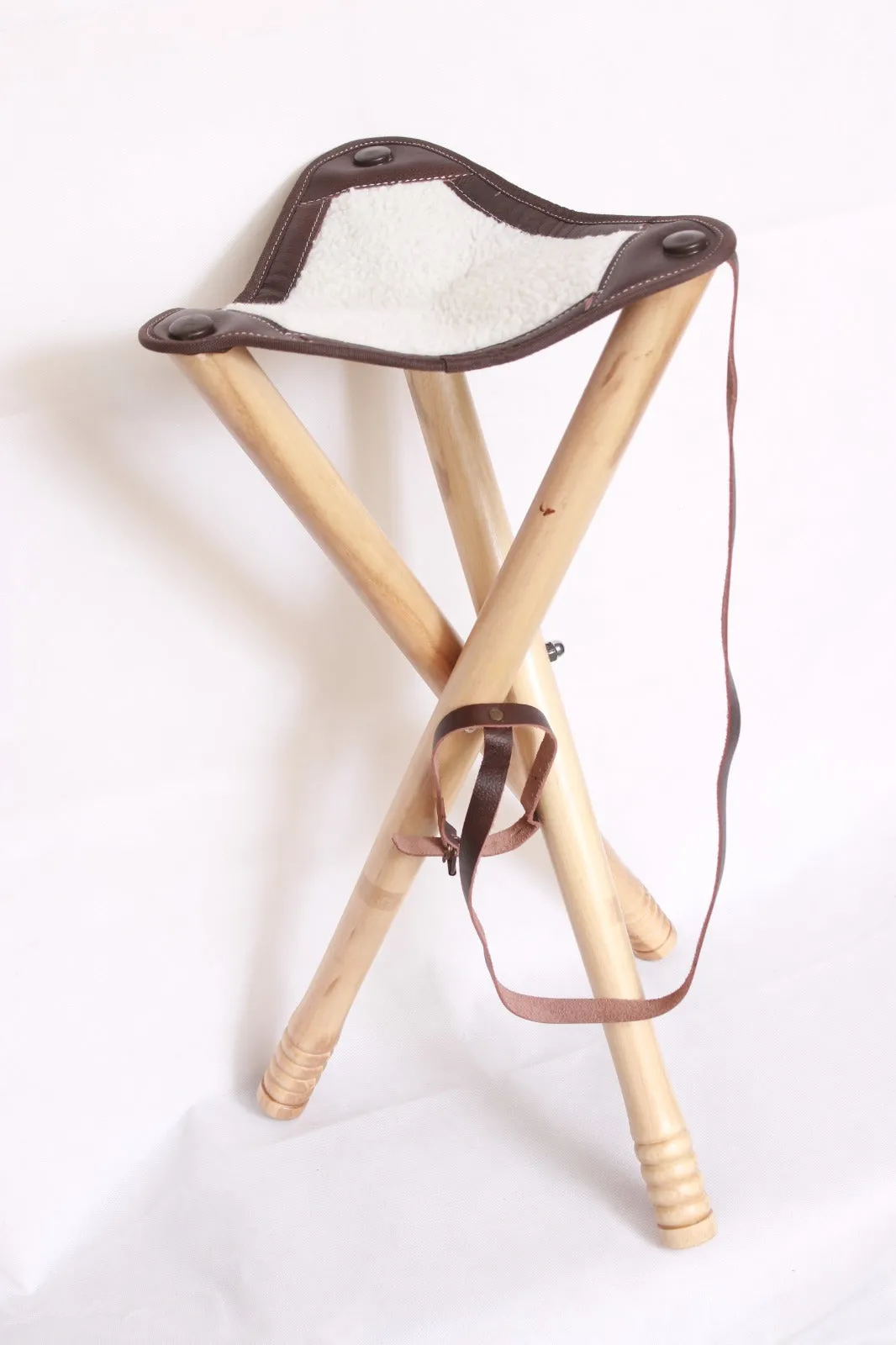 Foldable Tripod Camping Stool With Wool Seat