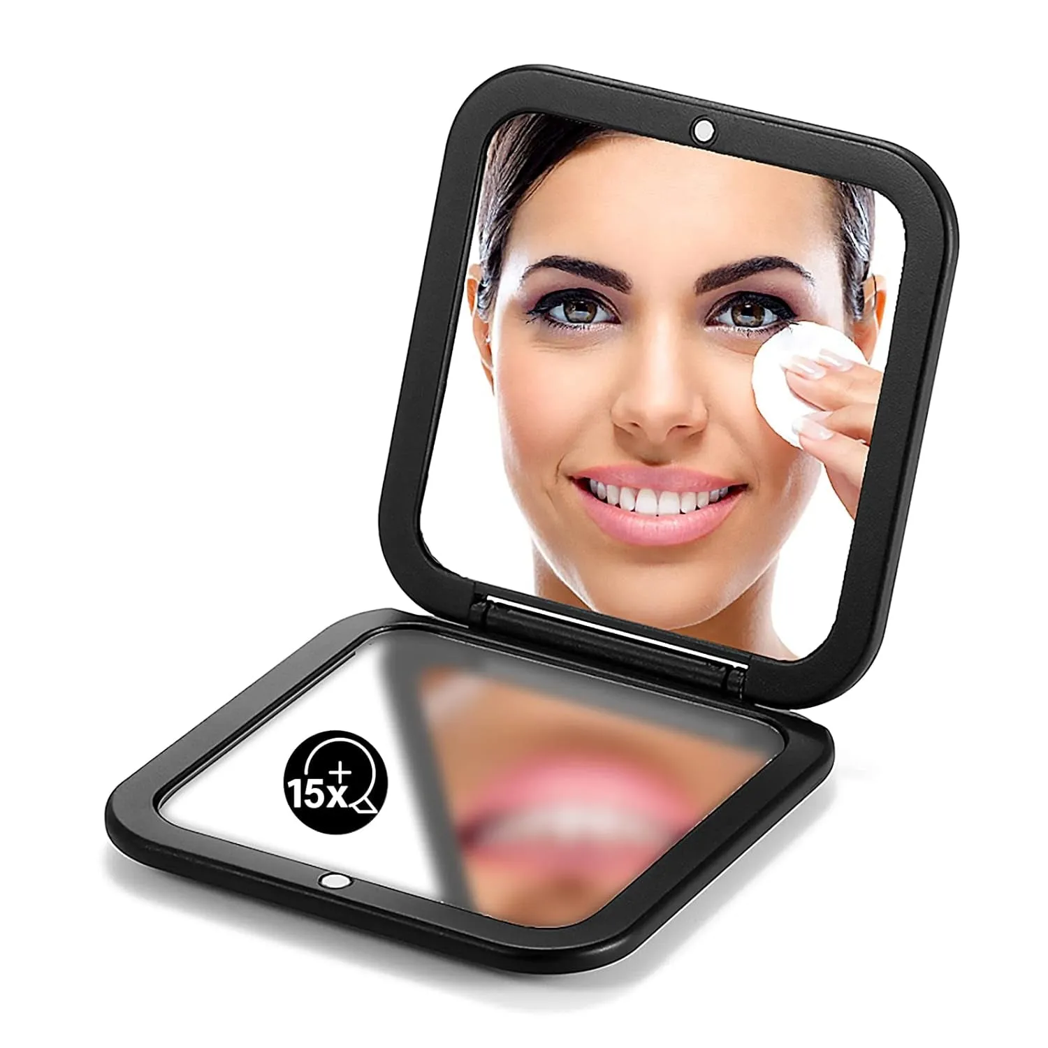 Folding Compact Mirror, 1X/10X Magnification 3½” Pocket Size Square Hand Mirror for Travel Makeup (Black)