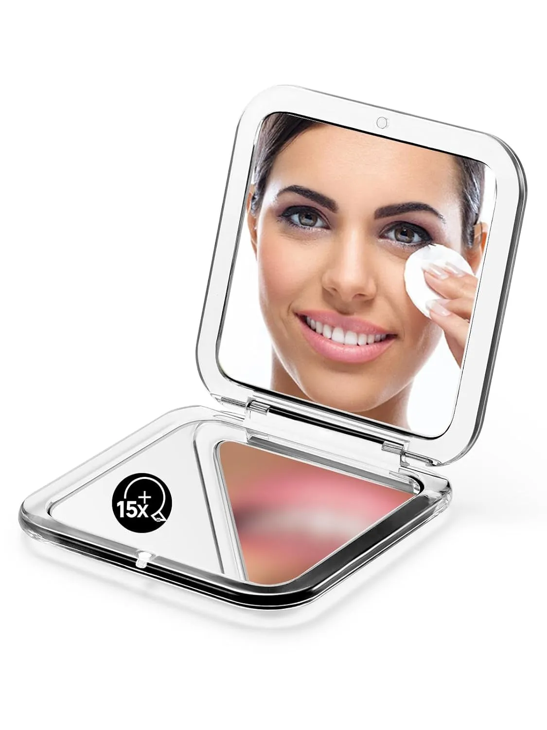 Folding Compact Mirror, 1X/10X Magnification 3½” Pocket Size Square Hand Mirror for Travel Makeup (Black)