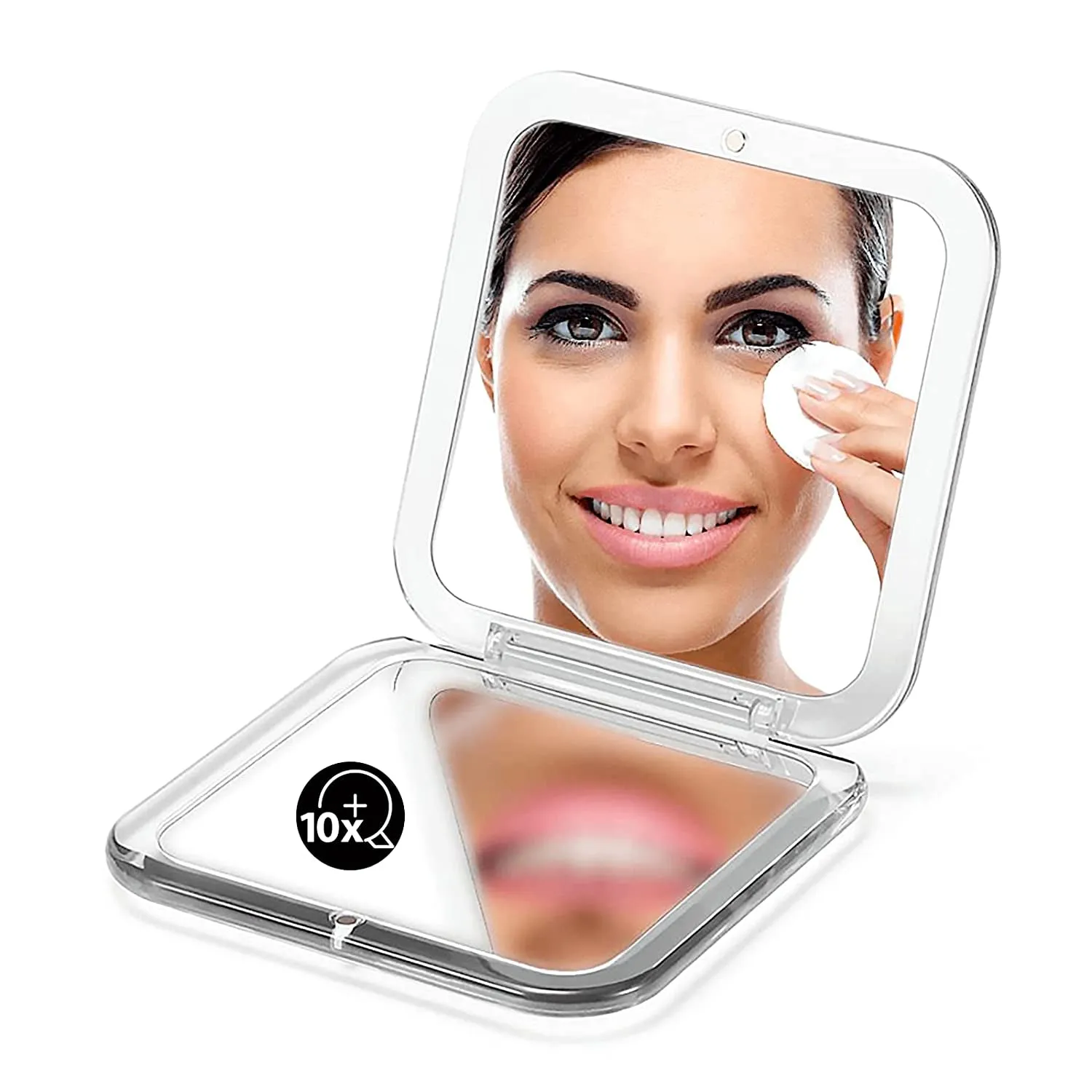 Folding Compact Mirror, 1X/10X Magnification 3½” Pocket Size Square Hand Mirror for Travel Makeup (Black)
