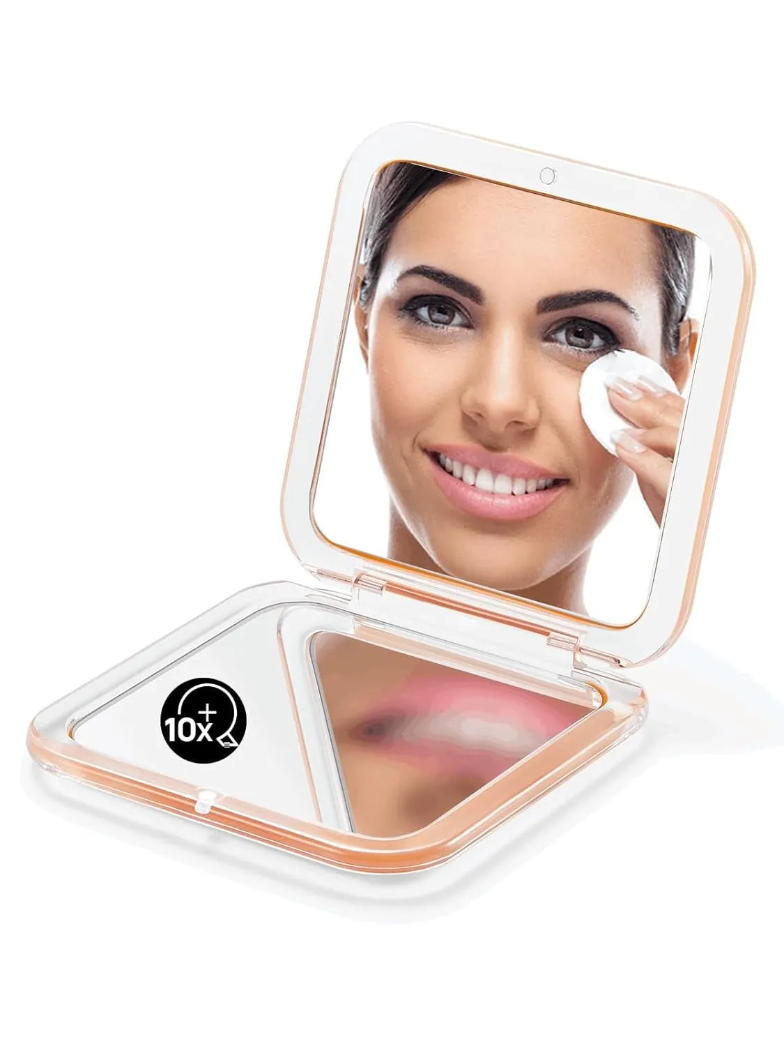 Folding Compact Mirror, 1X/10X Magnification 3½” Pocket Size Square Hand Mirror for Travel Makeup (Black)