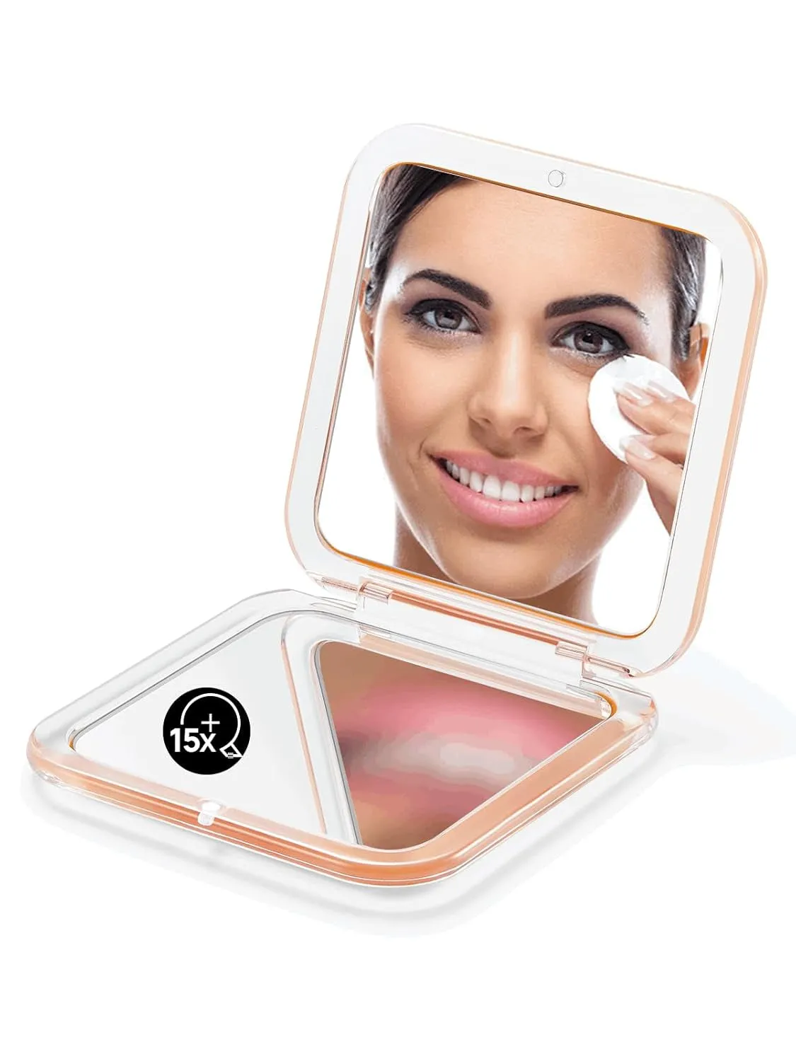 Folding Compact Mirror, 1X/10X Magnification 3½” Pocket Size Square Hand Mirror for Travel Makeup (Black)