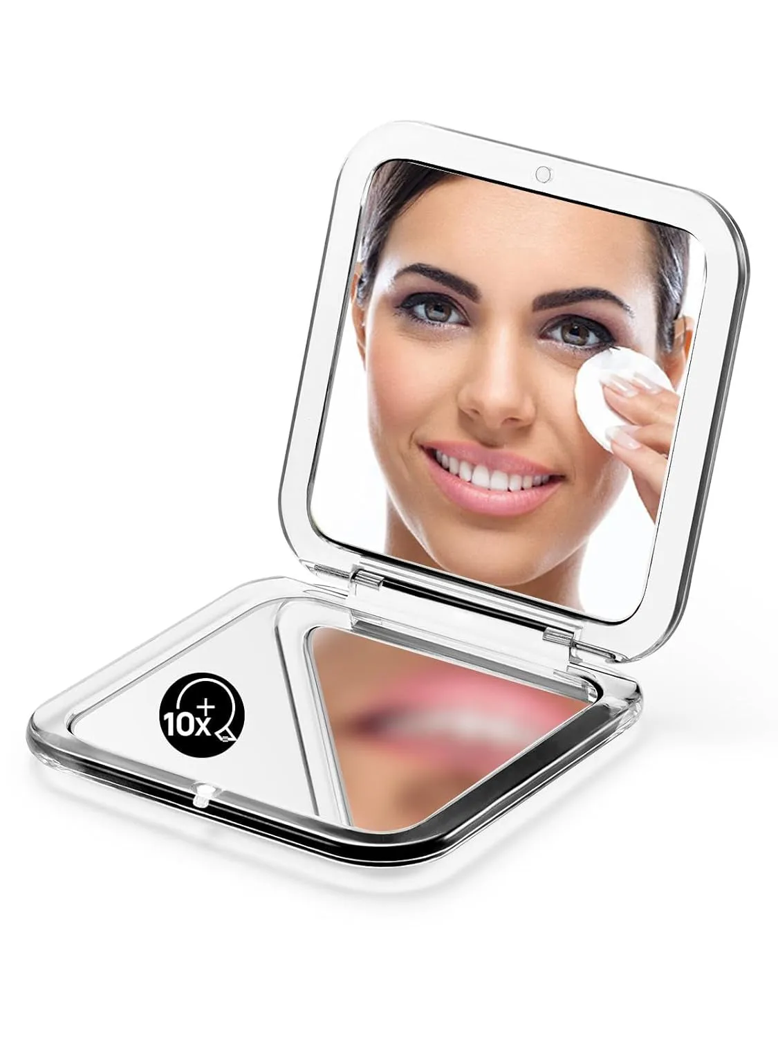 Folding Compact Mirror, 1X/10X Magnification 3½” Pocket Size Square Hand Mirror for Travel Makeup (Black)