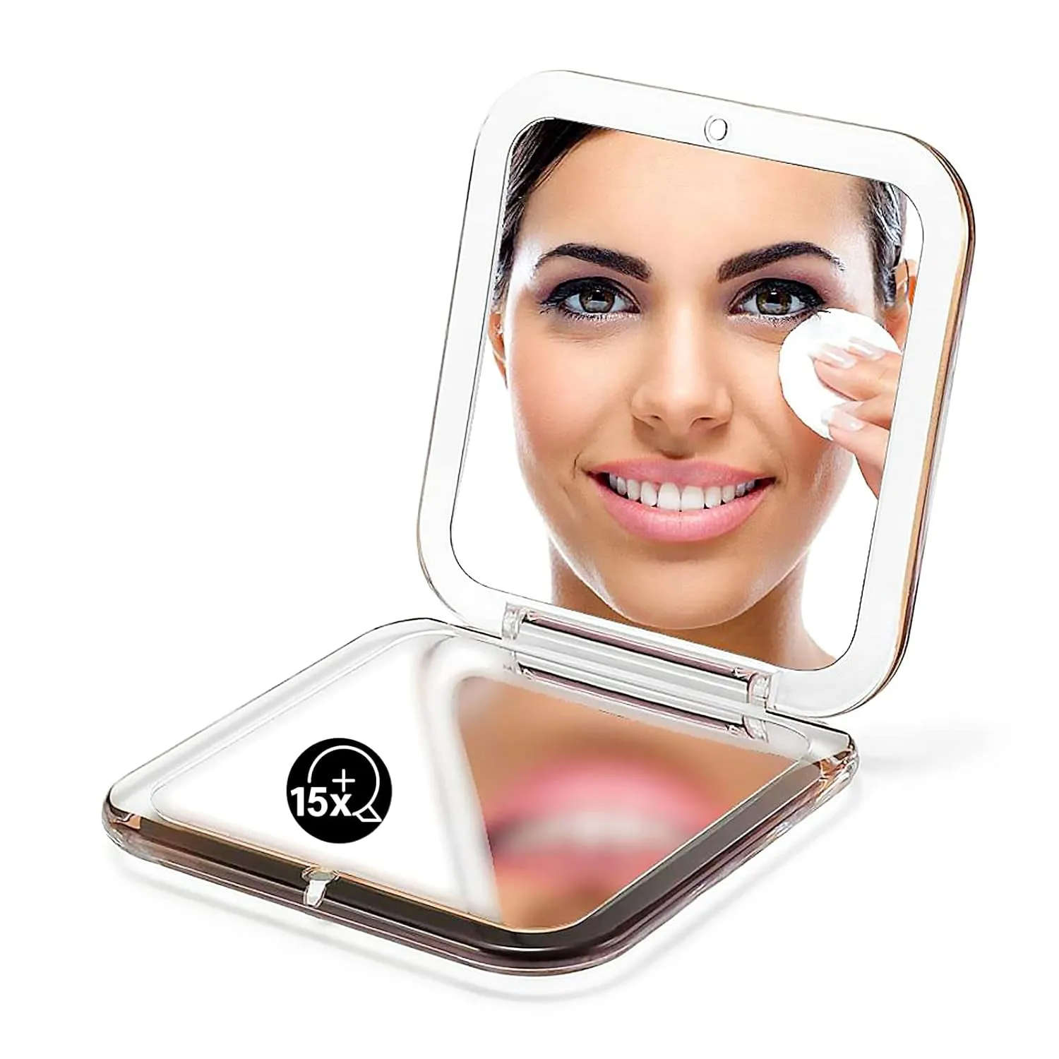 Folding Compact Mirror, 1X/10X Magnification 3½” Pocket Size Square Hand Mirror for Travel Makeup (Black)