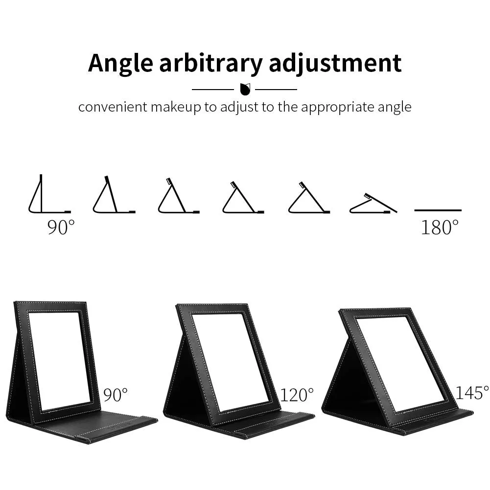 Folding Mirror Portable Travel PU Portable Adjustable Rectangular Ultrathin Vanity Mirror with Stand, for Travel, Camping,Home
