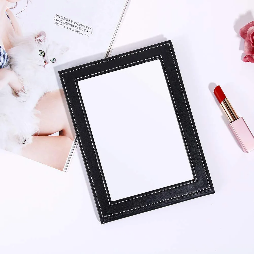 Folding Mirror Portable Travel PU Portable Adjustable Rectangular Ultrathin Vanity Mirror with Stand, for Travel, Camping,Home