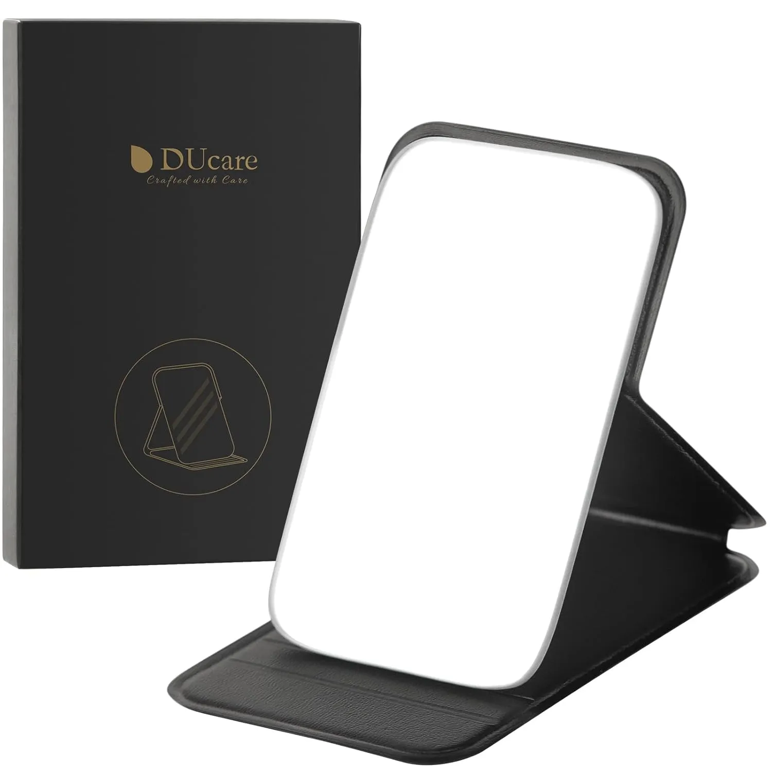 Folding Mirror Portable Travel PU Portable Adjustable Rectangular Ultrathin Vanity Mirror with Stand, for Travel, Camping,Home