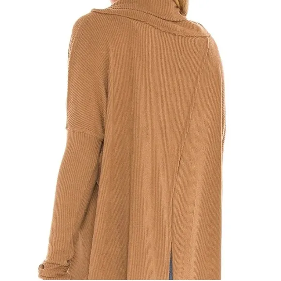 FREE PEOPLE JUICY LONG SLEEVE WAFFLE COWL NECK SWEATER COLOR CANYON MOON SIZE M
