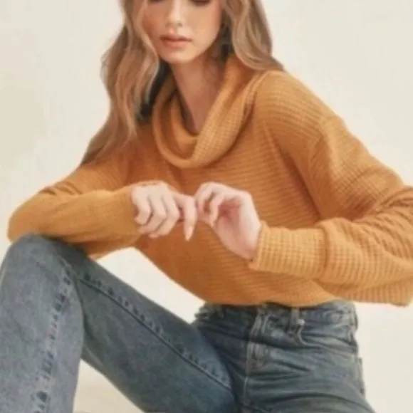 FREE PEOPLE JUICY LONG SLEEVE WAFFLE COWL NECK SWEATER COLOR CANYON MOON SIZE M