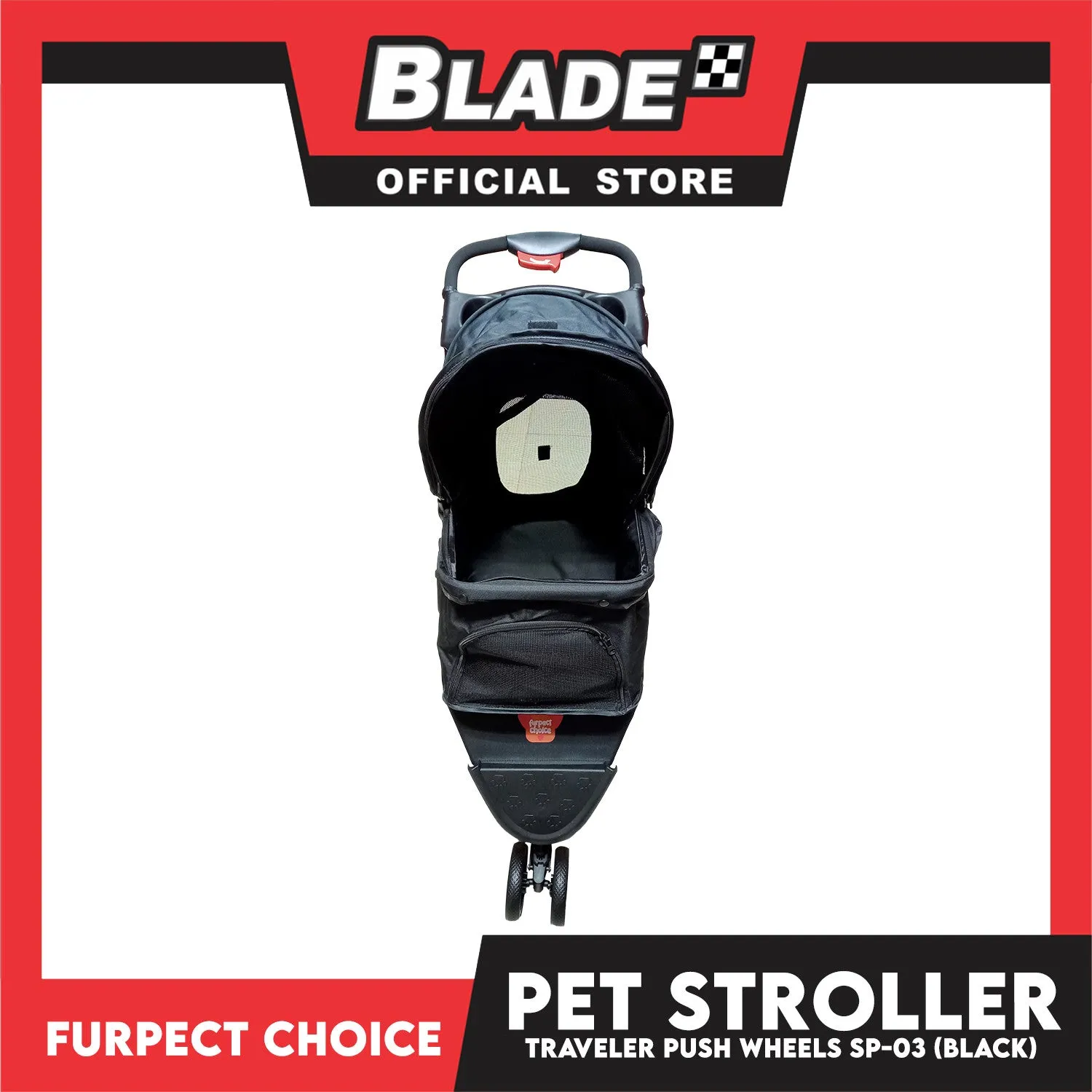 Furfect Choice Foldable 3-Wheeled Travel Stroller For Dog And Cat Accessories SP-03 (Black)