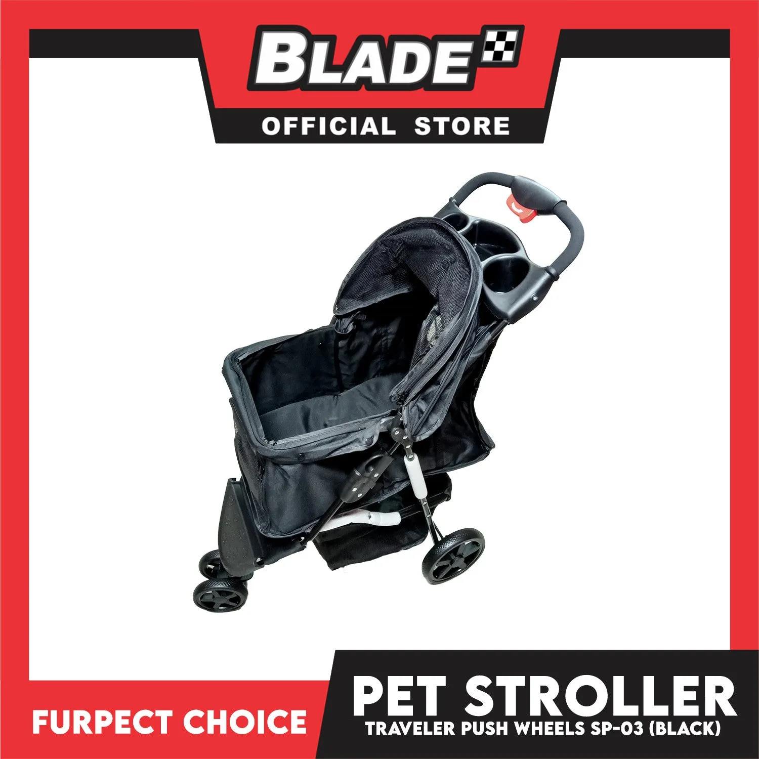 Furfect Choice Foldable 3-Wheeled Travel Stroller For Dog And Cat Accessories SP-03 (Black)