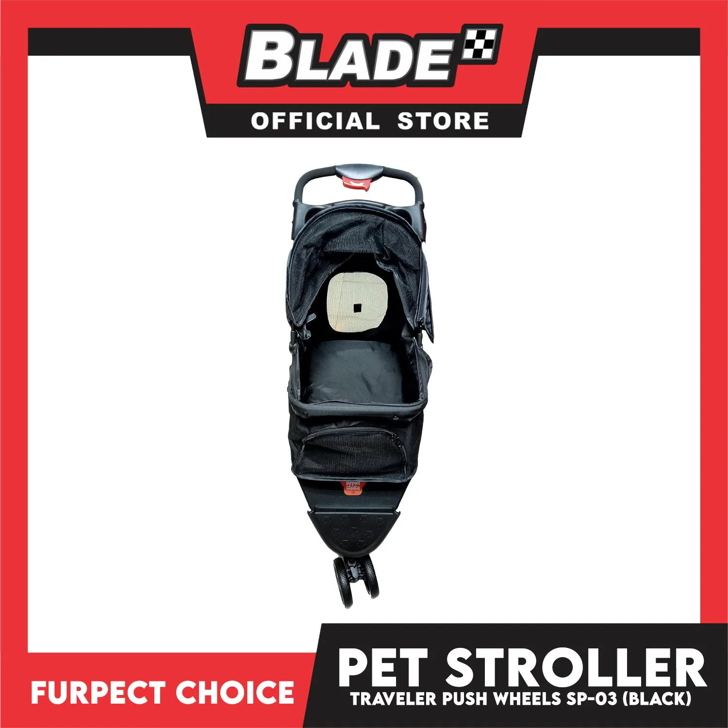 Furfect Choice Foldable 3-Wheeled Travel Stroller For Dog And Cat Accessories SP-03 (Black)