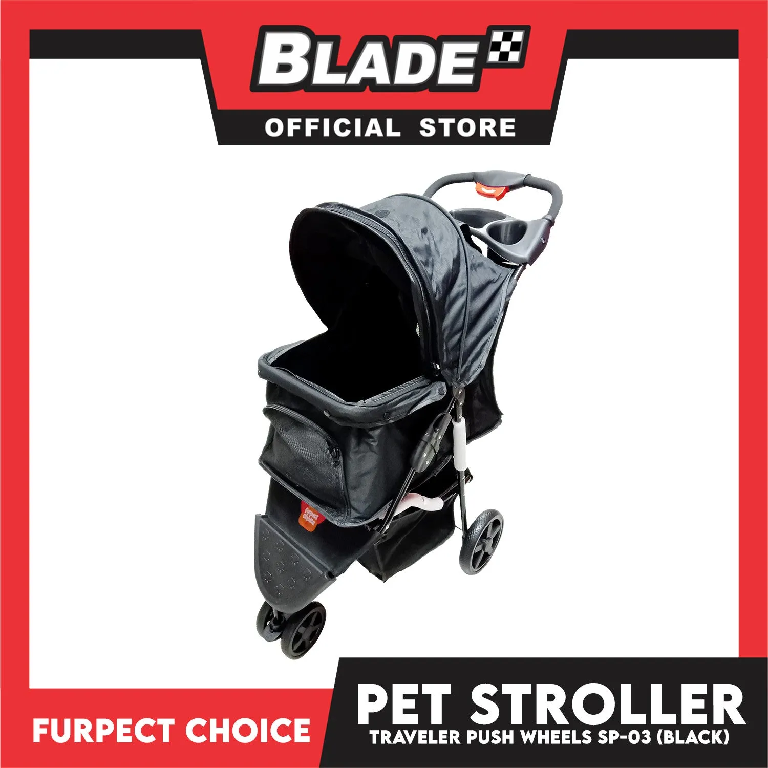 Furfect Choice Foldable 3-Wheeled Travel Stroller For Dog And Cat Accessories SP-03 (Black)