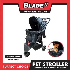 Furfect Choice Foldable 3-Wheeled Travel Stroller For Dog And Cat Accessories SP-03 (Black)