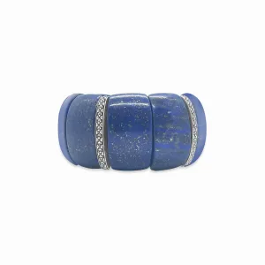 Garden of Stephen Lapis Slip-On Bracelet with Flower Engraved Sterling Silver Spacers