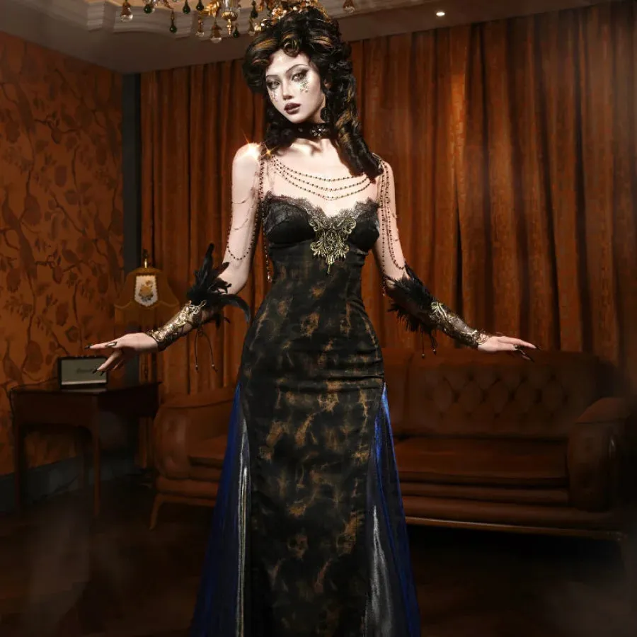 Gilded Night Gilt European Classical Slim Hem Halter Dress S23031