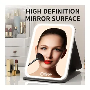 Glamour Glow Foldable LED Makeup Mirror – Rechargeable with 3-Color Lighting & Dimmable Touch Screen