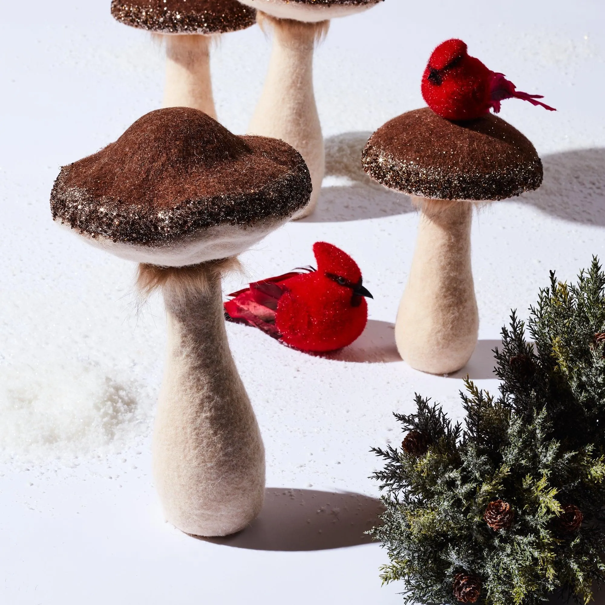Glittered Mushroom Decor (Set of 2)