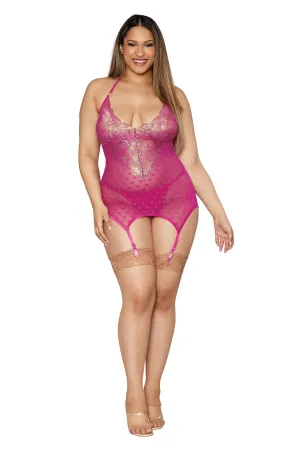 Gold Foil Stretch Lace and Heart Stretch Mesh Garter Slip Curvy Size