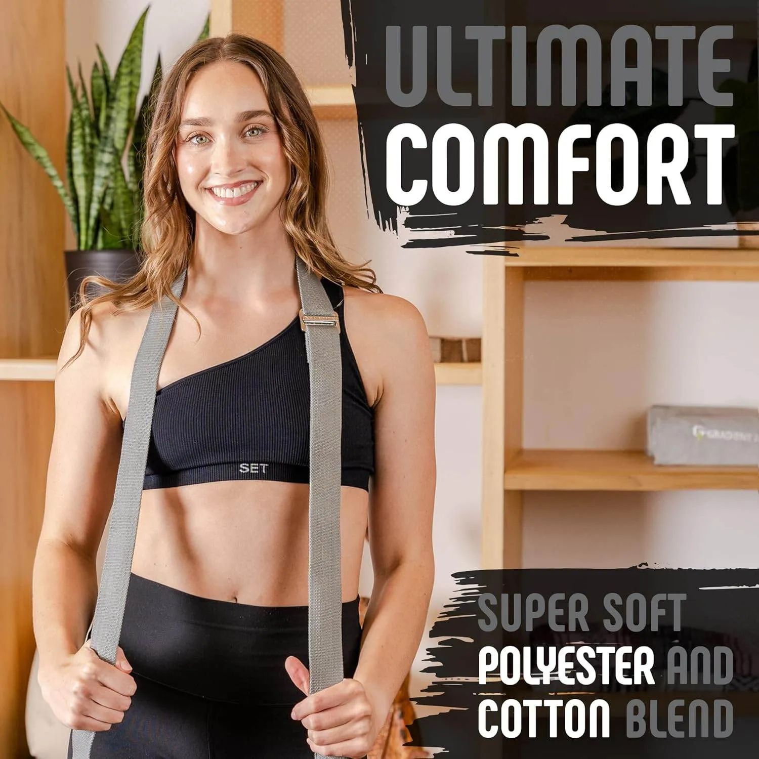 Gradient Fitness Yoga Strap, Friction-Less Easy-Feed Buckle, Super Soft Cotton/Polyester Blend Webbing, Free eGuide. (8 Feet)