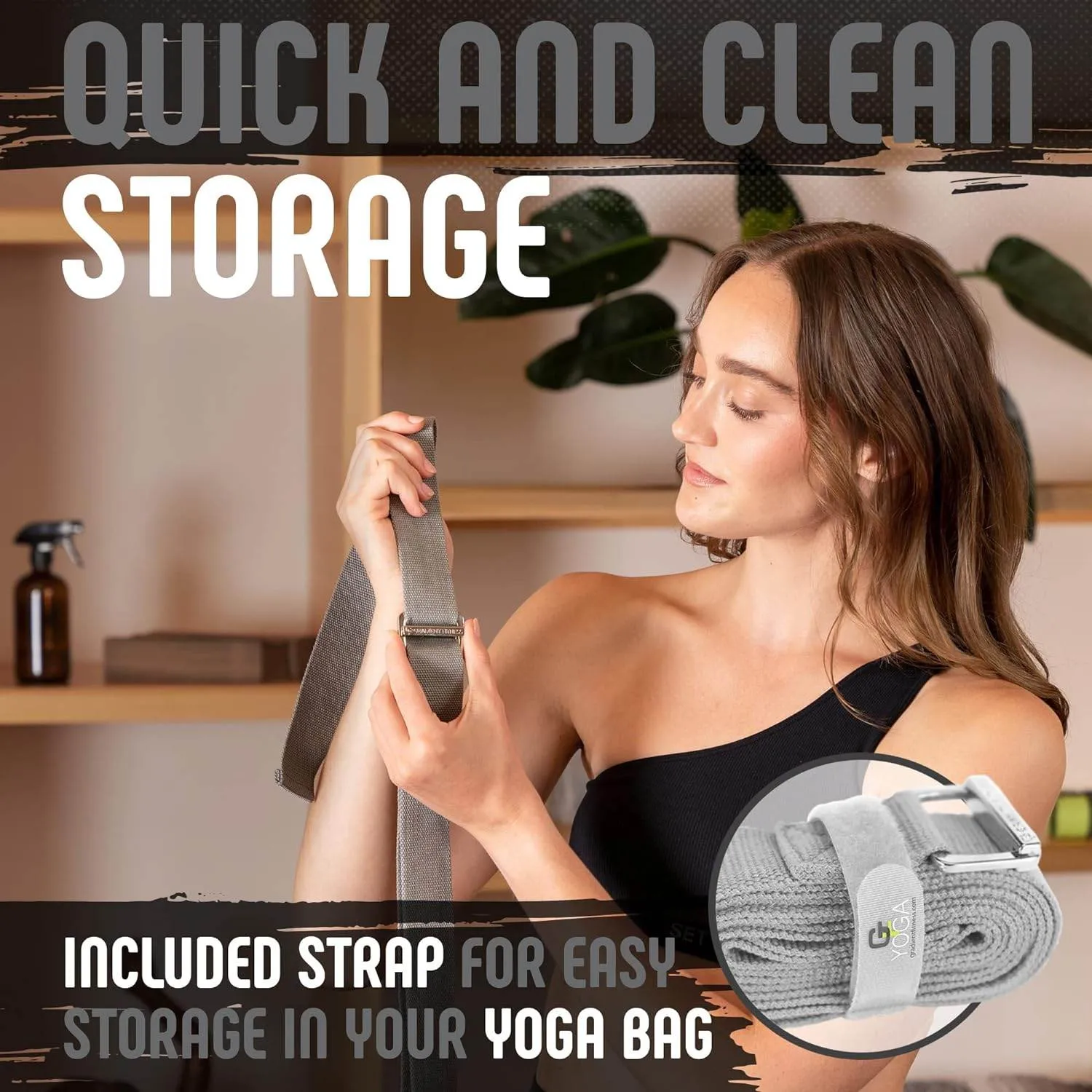 Gradient Fitness Yoga Strap, Friction-Less Easy-Feed Buckle, Super Soft Cotton/Polyester Blend Webbing, Free eGuide. (8 Feet)