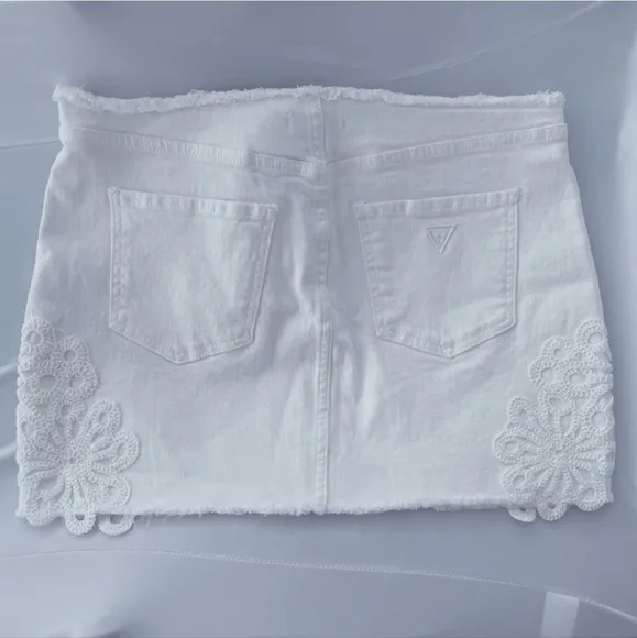 Guess white denim mini skirt with floral embroidery Eco Wrenley Denim Mini Skirt