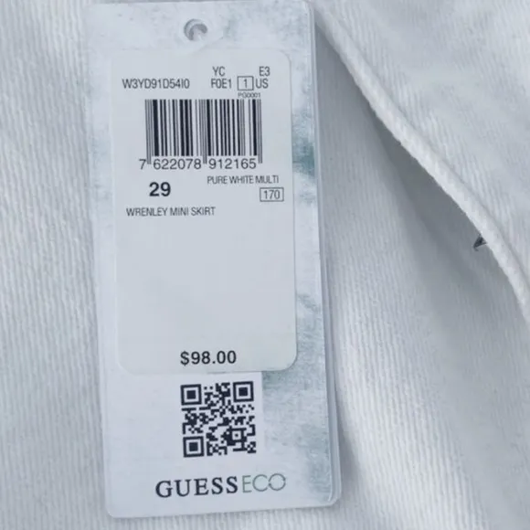 Guess white denim mini skirt with floral embroidery Eco Wrenley Denim Mini Skirt