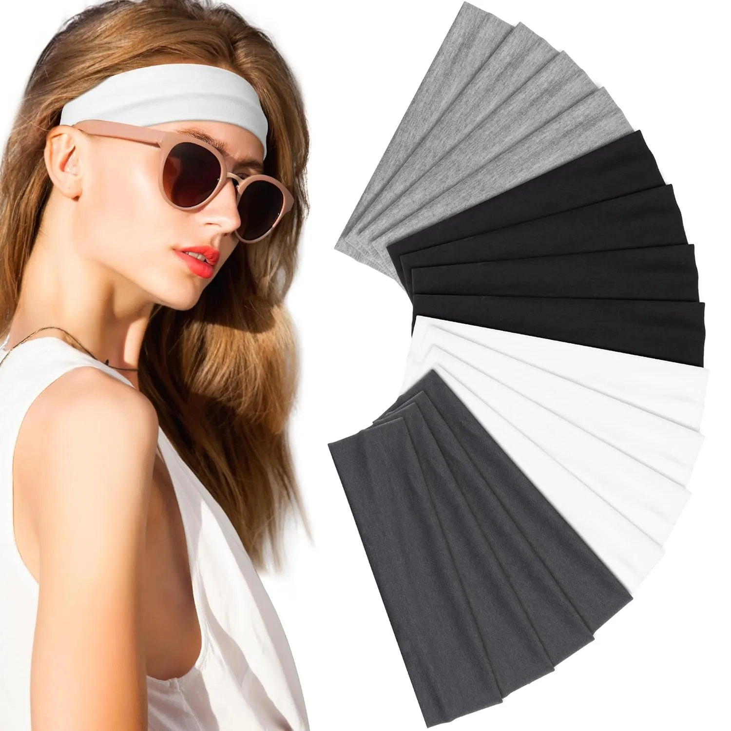 Headbands for Women – 16Pcs Non-Slip Cotton Cloth Headbands for Women'S Hair Accessories, Fashion Sports Hair Bands & Hair Ties, Soft Fabric for Yoga, Running, Workout