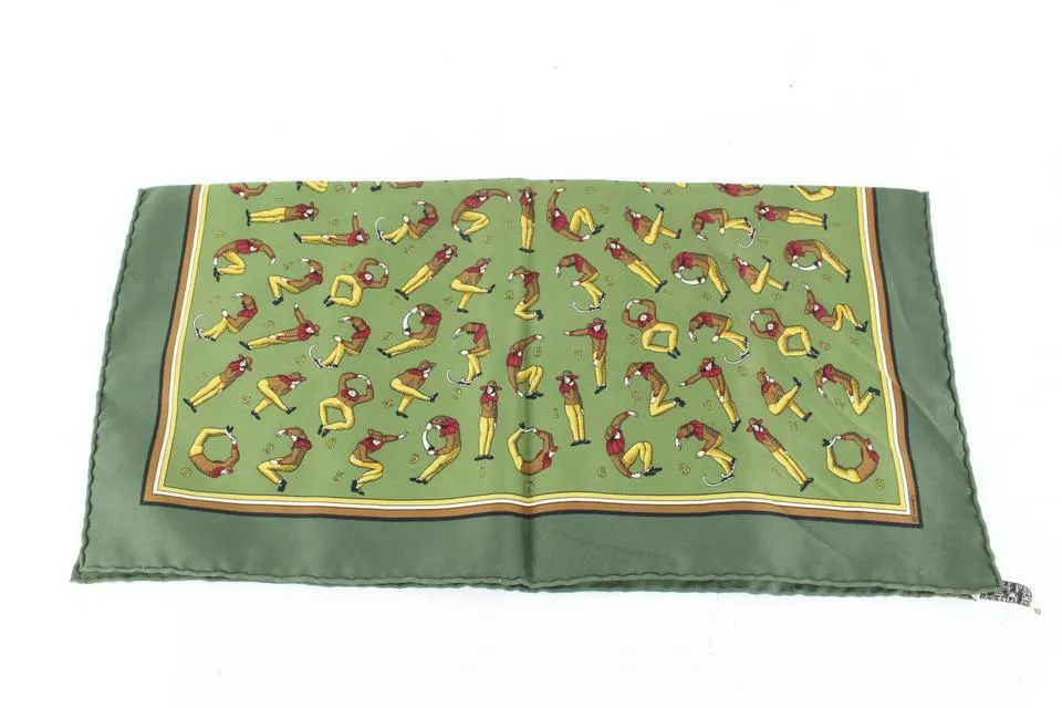 Hermès Green Man Stretch Pose Yoga Silk Scarf  48h428s