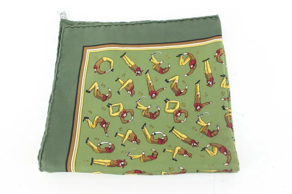 Hermès Green Man Stretch Pose Yoga Silk Scarf  48h428s