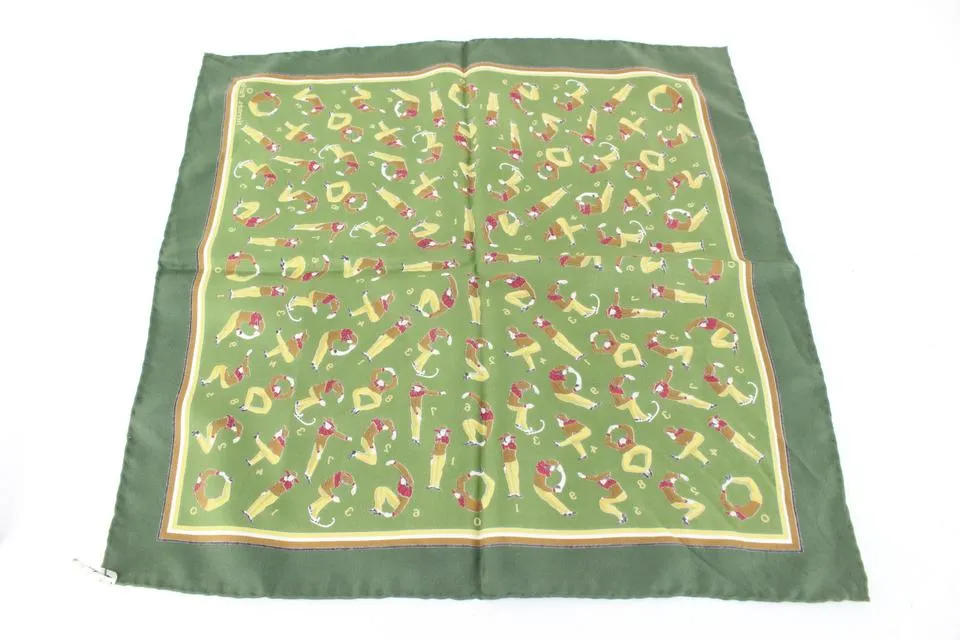 Hermès Green Man Stretch Pose Yoga Silk Scarf  48h428s