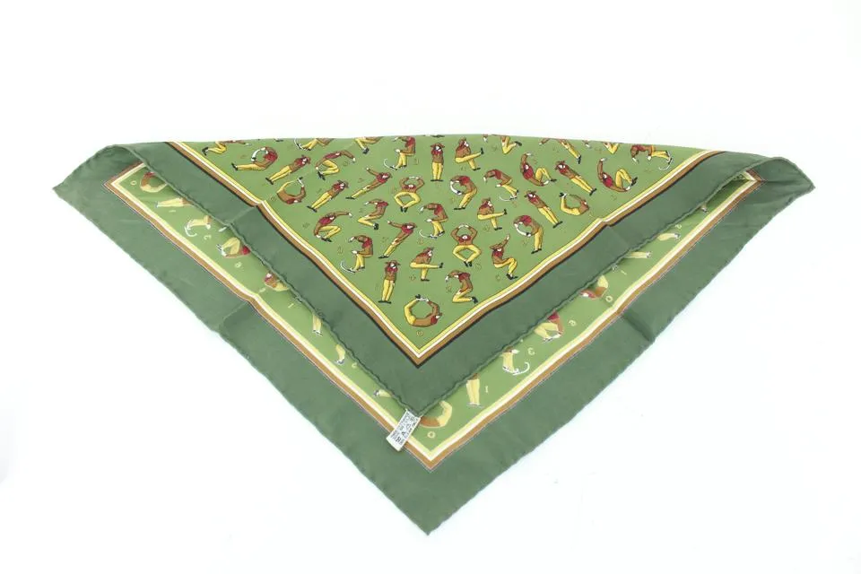 Hermès Green Man Stretch Pose Yoga Silk Scarf  48h428s